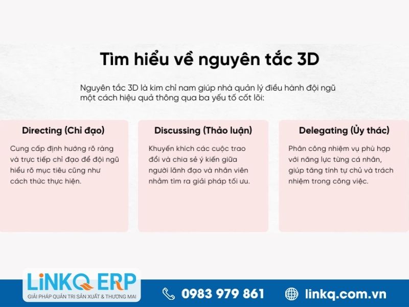 Yếu tố 3D bao gồm chỉ đạo - thảo luận - ủy thác
